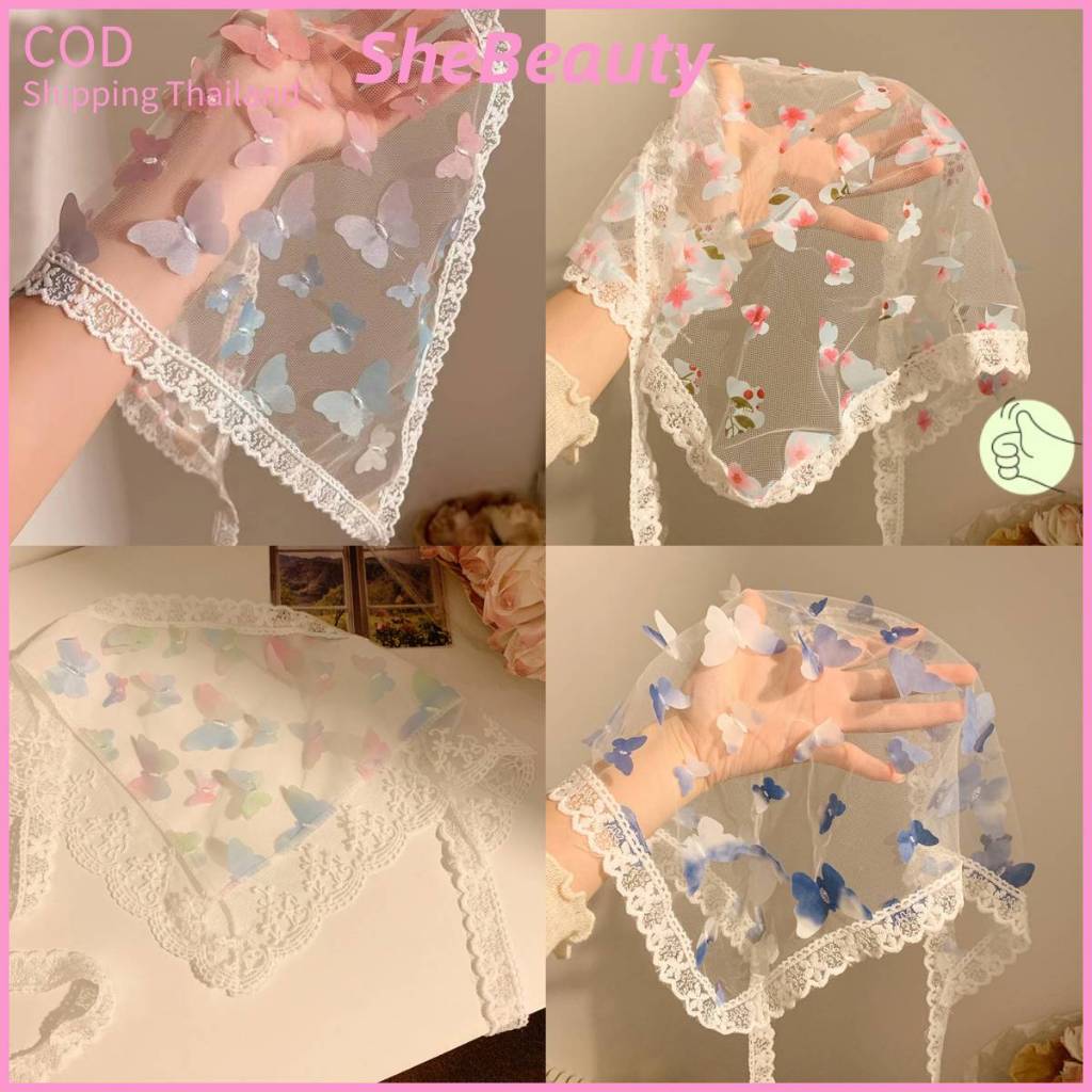 COD จัดส่งจากประเทศไทย INS ผ้าโพกศีรษะทรงสามเหลี่ยมลูกไม้แบบใหม่ เหมาะสำหรับใส่เล่นชายหาดและถ่ายรูป Y2K