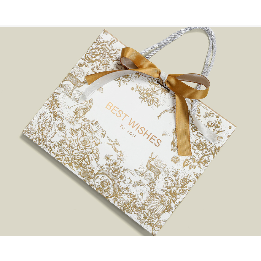 🌷BOX🌷ถุงกระดาษสีขาวทอง ใส่ของรับไหว้ ลายเรียบหรู มีริบบิ้น2สี กระดาษหนา รับน้ำหนักได้เยอะ - รูปที่ 5