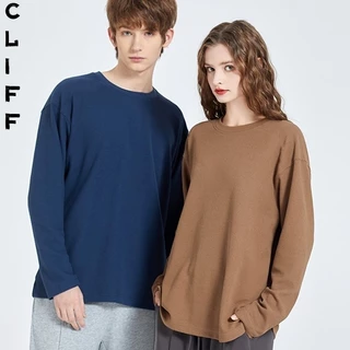 CLIFF -COD✅แขนยาวผู้ชาย เสื้อสตรี ชุดคู่รัก คอกลม เลือกได้หลายสี แบบหลวม วาฟเฟิล