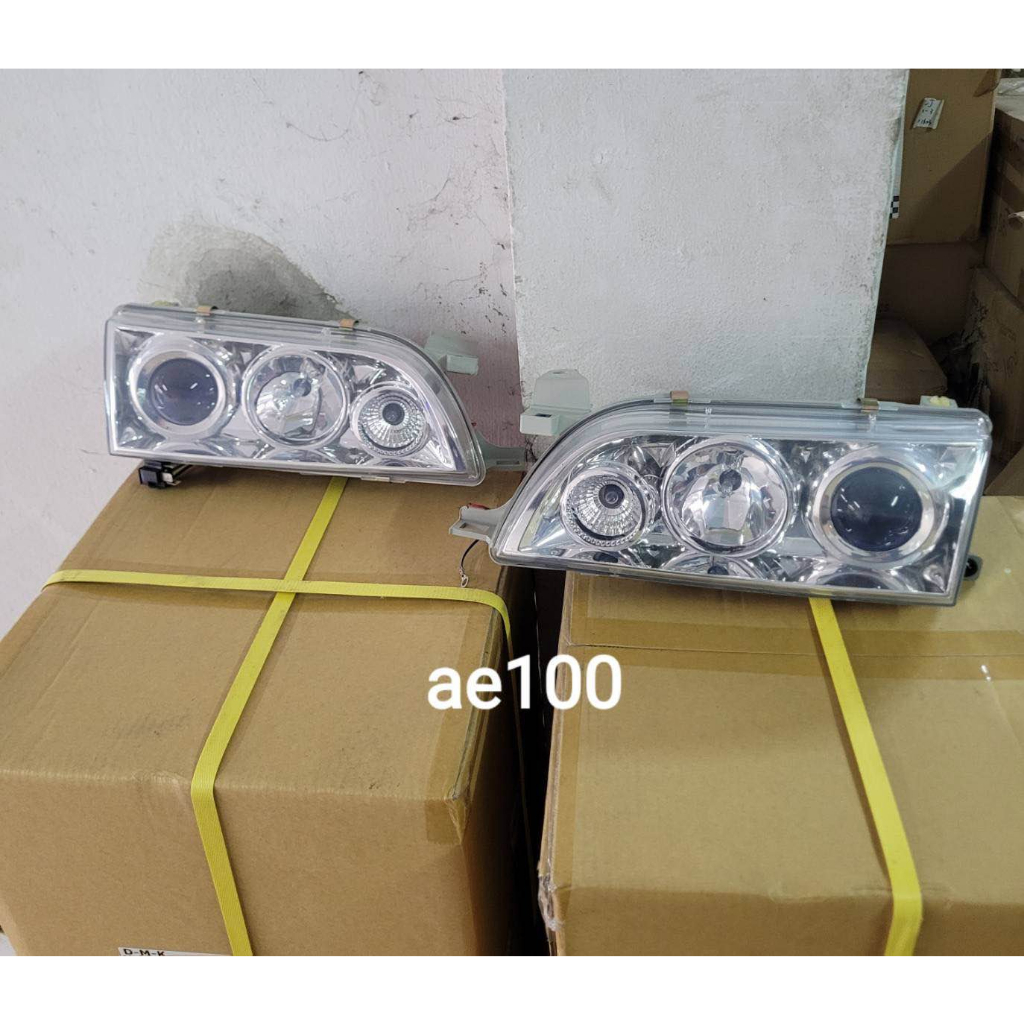ไฟหน้าแต่ง Toyota Corolla AE100-101 พร้อมไฟมุม ขายทั้งชุด 4 ชิ้น ไฟหน้าเลนส์Projector งานไต้หวันทั้ง
