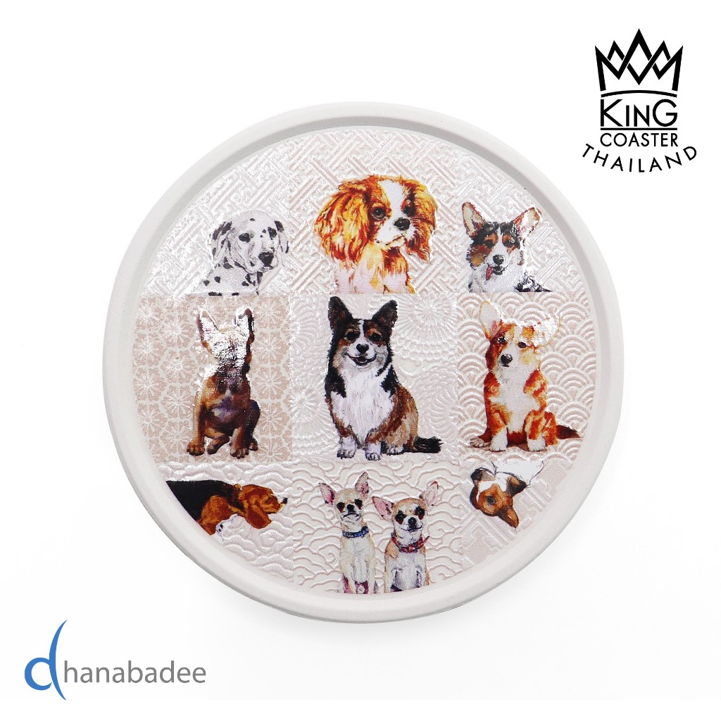 จานรองแก้วดูดน้ำ ทรงกลมมีขอบ PUPPY-01 ที่รองแก้วซับน้ำ King Coaster  ธนบดีเซรามิค