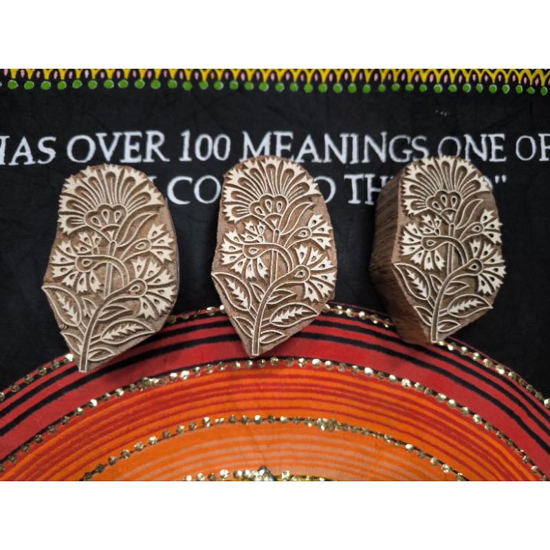 แม่พิมพ์บล็อคไม้อินเดียดอกไม้/ผีเสื้อ