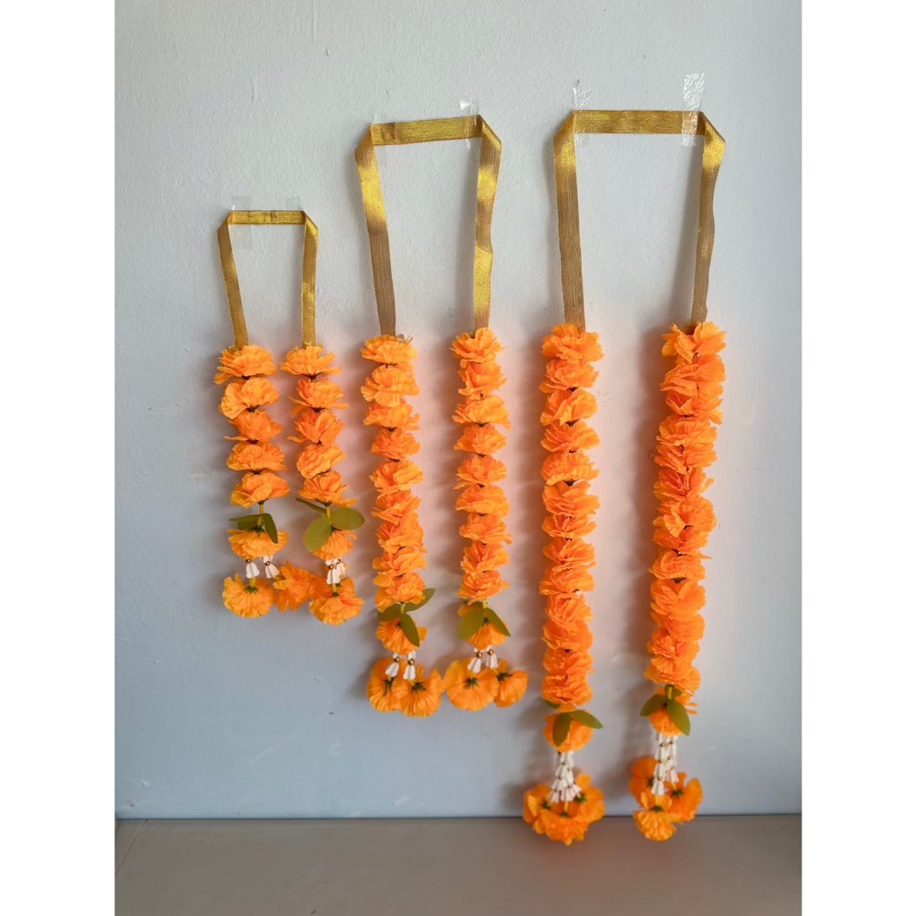 พวงมาลัยโบว์ทอง มาลัย พวงมาลัย ดาวเรืองโบว์ทอง พวงมาลัยโบว์ทอง2ชาย เหลือง/แดง