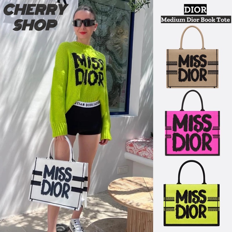 ดิออร์ 🍒Dior Medium Dior Book Tote Bag Graffiti Shopping Bag กระเป๋าถือผู้หญิง