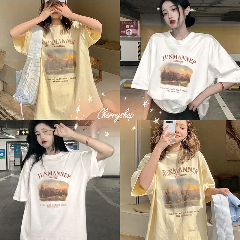 [พร้อมส่ง] เสื้อยืดพิมพ์ลายการ์ตูนน่ารัก oversize เสื้อโอเวอร์ไซส์แขนสั้น เสื้อผ้าวัยรุ่นแฟชั่นเกาหลี คอกลม สตรีท วินเทจ
