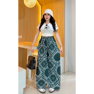 กางเกงกระบอกใหญ่ผ้าไหมอิตาลี (ลิซ่า**ลายผ้าเช็ดหน้า) สาวอวบใส่ได้