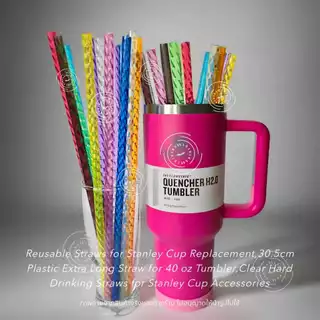 หลอดดูดน้ำพลาสติกใสแบบเกลียว ยาว30.5cm สำหรับแก้ว40oz ใช้ซ้ำได้ Reusable Plastic Threaded Straws