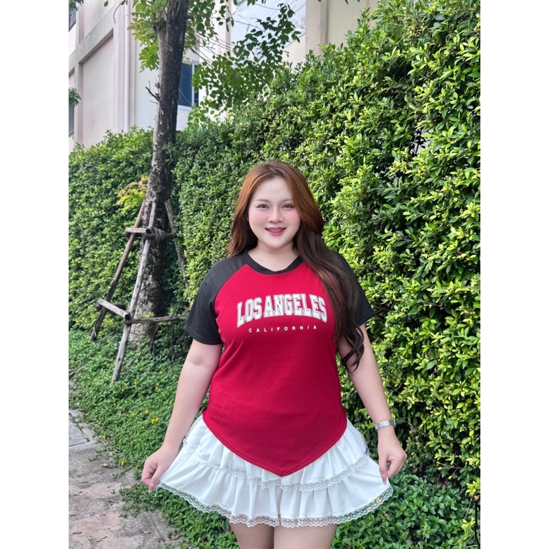 ร 37เสื้อยืดพรางหุ่นแขนสโลปปลายแหลมสาวอวบผ้านุ่มยืดใส่สบาย Losangeles