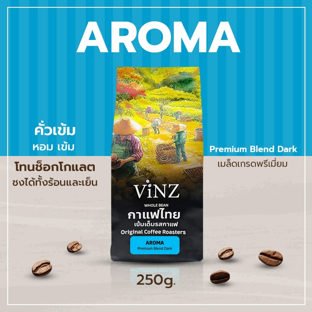 พร้อมส่ง!! Vinz เมล็ดกาแฟ กาแฟคั่วบด ดอยช้าง อาราบิก้า 1 ถุง(250กรัม) VINZ coffee Arabica 1 bag 250g