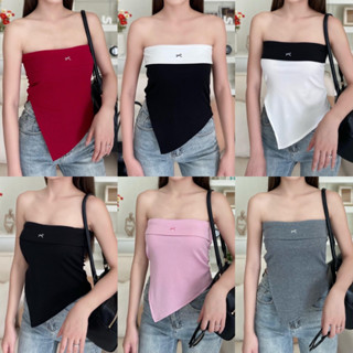 🌷เสื้อเกาะอกทูโทน ปักโบว์จิ๋ว ชายเฉียง ใส่แล้วเป็นทรงเข้ารูป