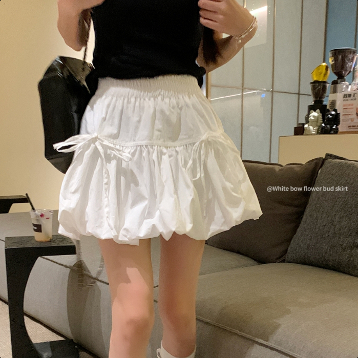LameiStore พร้อมส่ง balloon skirt กระโปรงสั้นทรงบอลลูน ดีเทลติดโบว์ให้ดูกิ๊บเก๋ ไปคาเฟ่ งานสวยสุดๆ