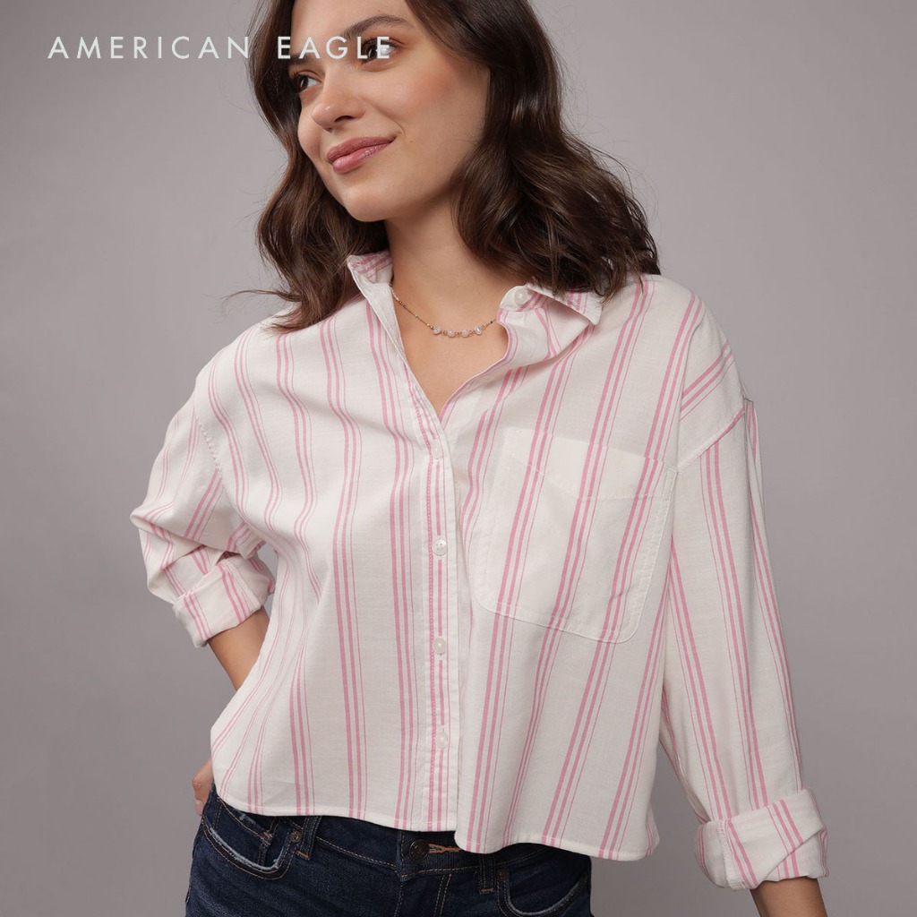 American Eagle Cropped Button-Up Shirt เสื้อเชิ้ต ผู้หญิง ครอป (NWSB 035-5656-615)