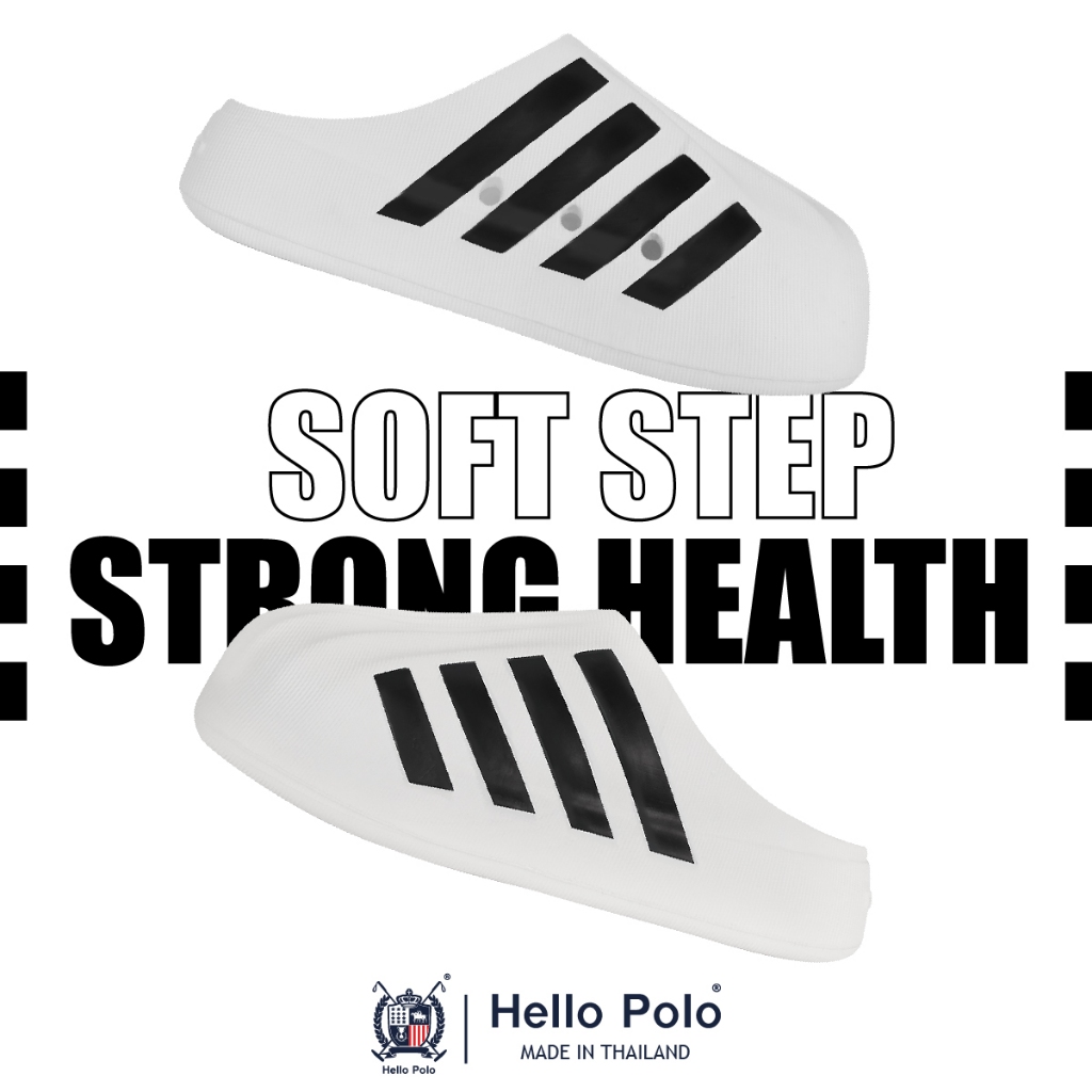 Hello Polo รองเท้าเปิดส้น แฟชั่น Unisex ลายแถบ เสริมส้นเท้าได้ดี  EVA พื้นนุ่มนิ