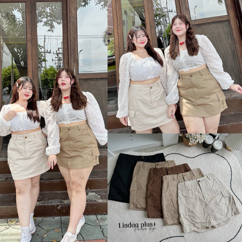 Linn✅กระโปรงกางเกง (รุ่นกระเป๋า4) กระโปรงกางเกงสาวอวบ เอว32-48นิ้ว