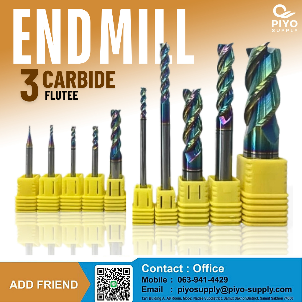 ดอกเอ็นมิล ดอกกัด เอ็นมิลคาร์ไบด์ สำหรับงานอลูมิเนียม 3 ฟัน 8 ไซส์ Carbide End mill for Aluminium