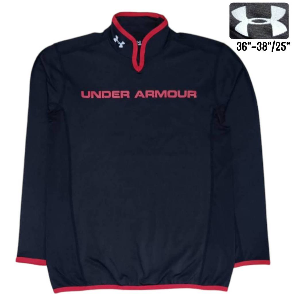 UNDER ARMOUR Long Sleeve Shirt  เสื้อแขนยาว  ผ้ากีฬา คอจีน อันเดอร์ อาร์เมอร์ สีดำ ไซส์เล็ก มือสอง ส