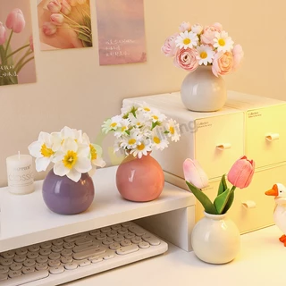 ดอกไม้พลาสติก Tulip Flower ดอกเดซี่ขาว ดอกป๊อปปี้มินิมอล ก้านยูคาลิปตัส ใช้ตกแต่งห้อง ห้องนั่งเล่น ช่อดอกไม้