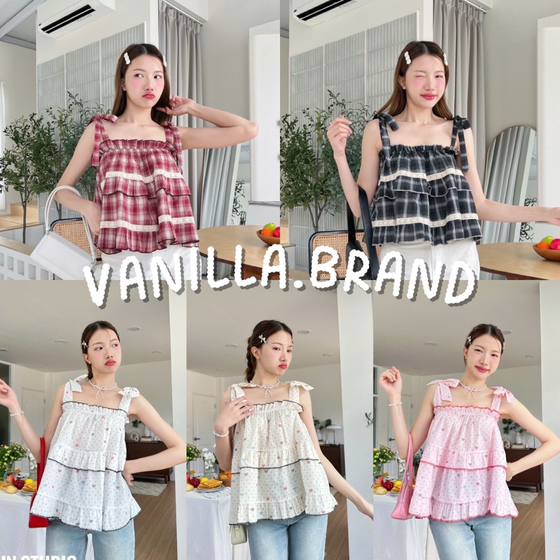 เสื้อสายเดี่ยวผูกไหล่ แต่งระบาย -knpd / VB0026