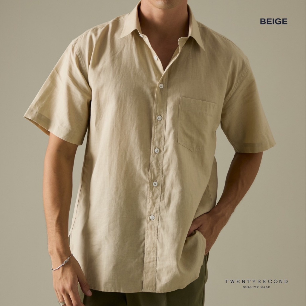 TWENTYSECOND เสื้อเชิ้ตแขนสั้น ผ้าลินิน รุ่น Peyton Linen Short Sleeves Shirt - เบจ / Beige