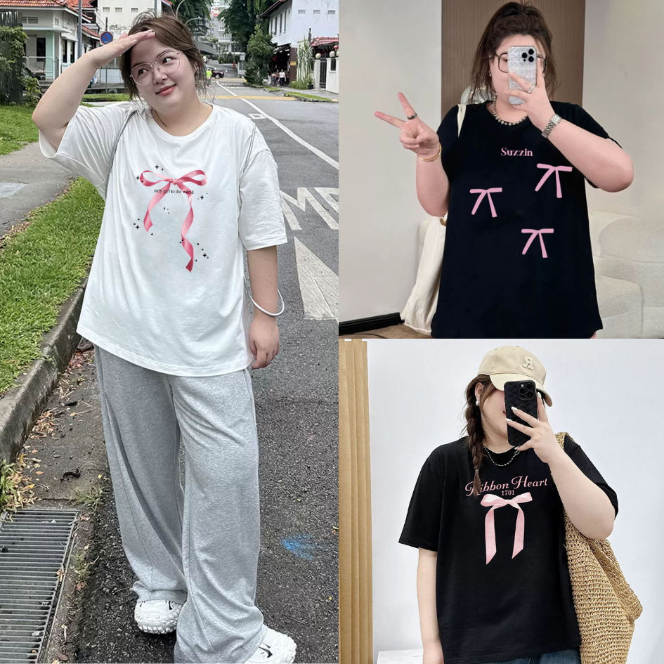 TeddyTee ขายดี เสื้อยืด สาวอวบ oversize ผ้าคอตตอน สำหรับสาวอวบ พรางหุ่น ผ้าฝ้ายนุ่มมาก ไซส์ใหญ่ เสื้อน่ารัก ลายRibbon ราคา ถูกที่สุด ดีลบีเคเค