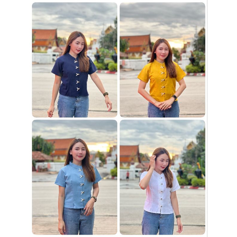 เสื้อคอจีนแขนสั้นกระดุมไขว้