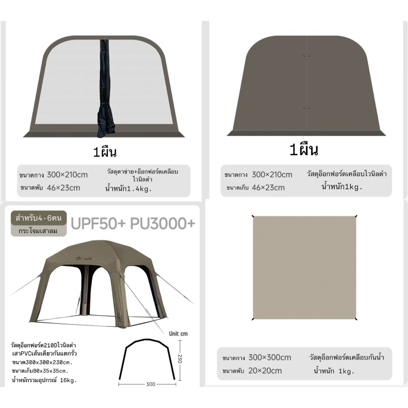 🔥Mountain🔥อุปกรณ์ของเต็นท์กระโจมเสาลม ม่านทึบ ตาข่าย กราวชีทตรงรุ่น เคลือบไวนิลดำ