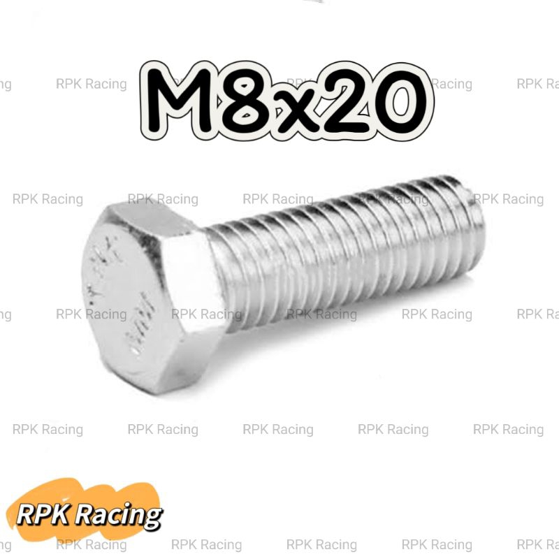 สกรูน็อตตัวผู้มิลขาว เบอร์ #12 M8x20mm ขนาด M8x20mm P1.25mm AF12 น็อตเบอร์ 12 เกลียวตลอด แข็งแรงได้มาตรฐาน