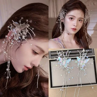 [พร้อมส่งทันที] 1ชิ้น เครื่องประดับผม คริสตัลติดผม ผีเสื้อคริสตัล ทัดหู ชุดราตรี