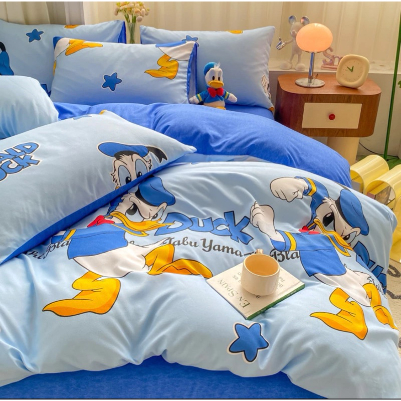 ผ้าปูที่นอน ชุดผ้าปูที่นอน (ลายดั๊กเป็ด )ขนาด 3|5|6 ฟุตผ้า COTTON 100% งานเย็บดีผ้าไม่เป็นขุย ห่มสบาย เกรดพีเมี่ยม