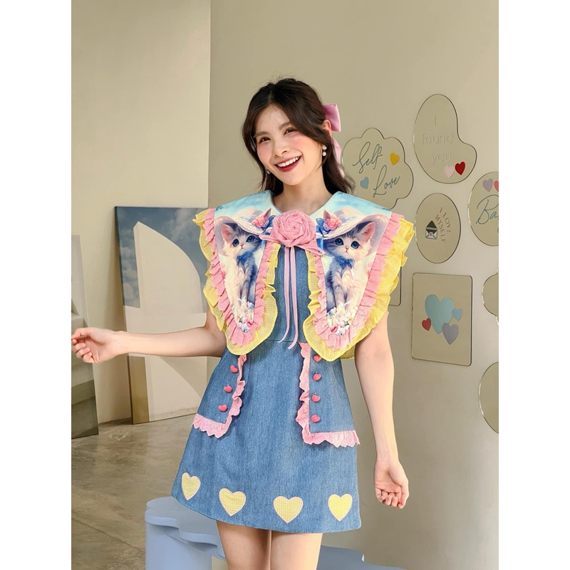 BLT Bread : เดรสยีนส์ปกแหลมน้องแมว🐱 มือ1 Sz.M-XXL