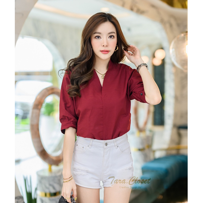 ZO040 TARA Shirt เสื้อเชิ้ต แขนสั้น คอจีน กระดุมหลัง เนื้อผ้าคอตตอนอ็อกฟอร์ด ผ้าดี ใส่สบาย ไม่ร้อน