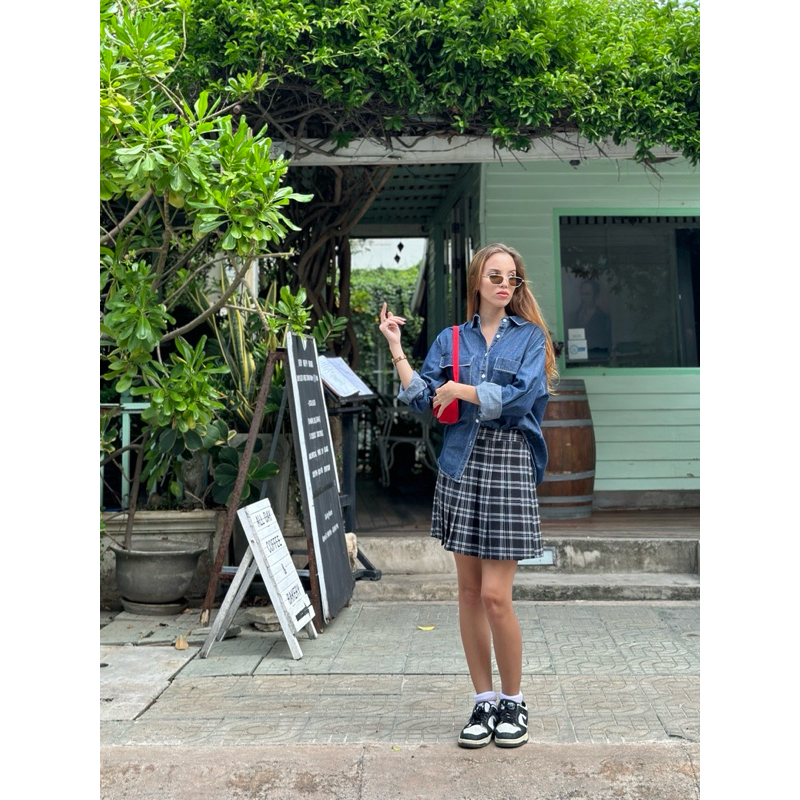 SAY APPAREL: Plaid skater mini skirt ราคา ถูกที่สุด ดีลบีเคเค แกลเลอรีภาพที่ 3