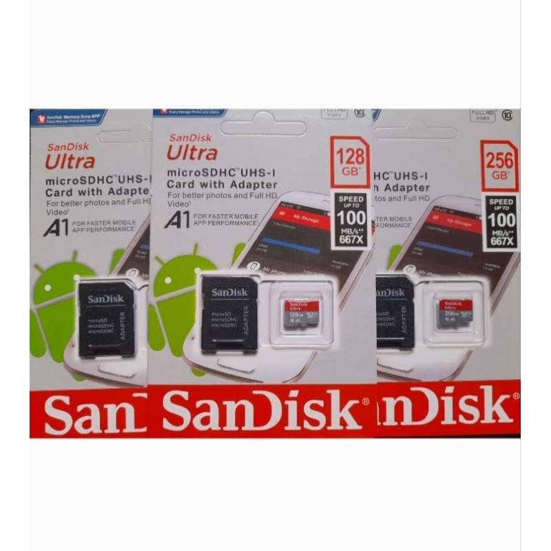 Sandisk Ultra microSD Card ความเร็ว MB/s ความจุ 128GB 256GB 512GB Class10 A1เมมโมรี่การ์ด การ์ดหน่วยความจำ