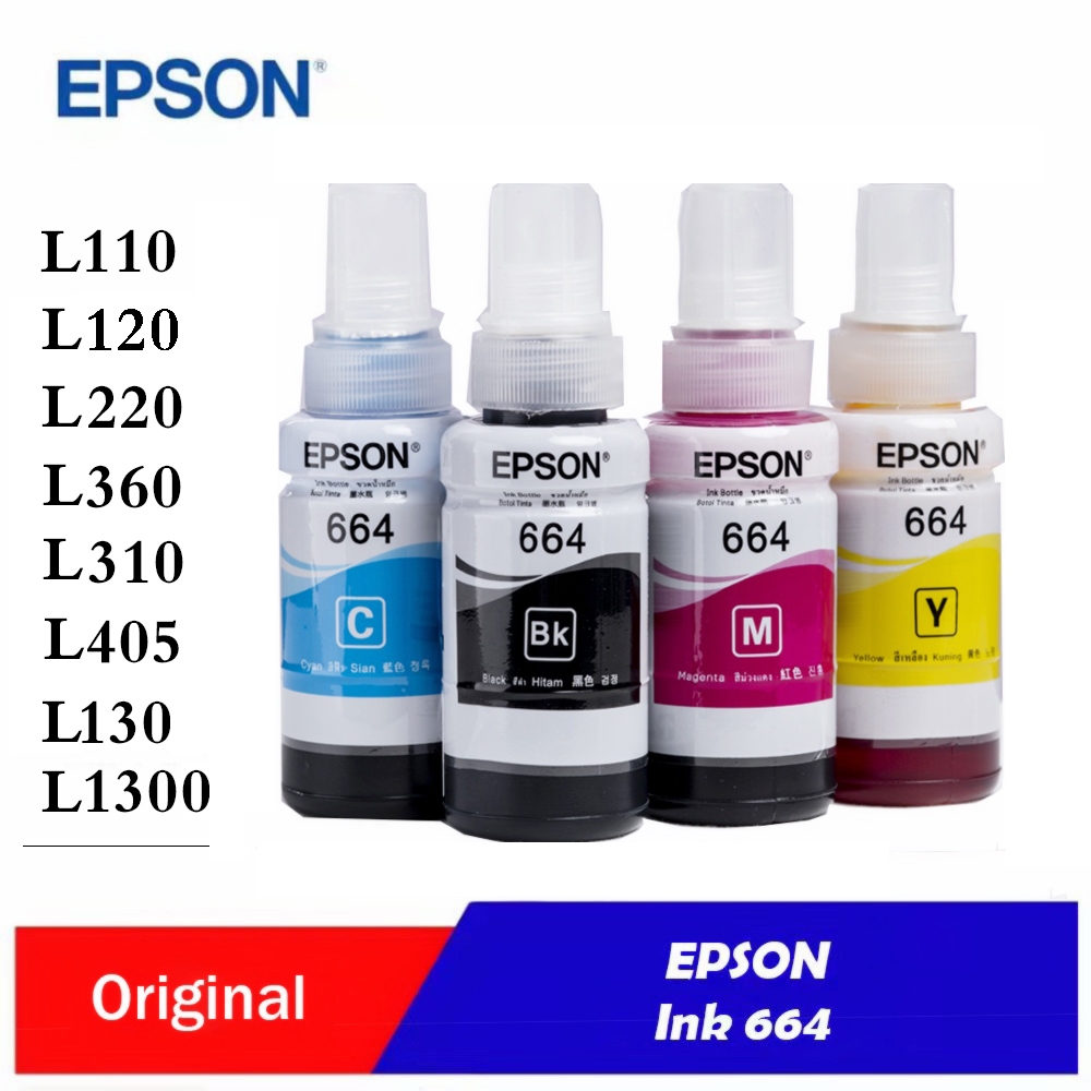 หมึกแท้ Epson664 สำหรับเครื่องพิมพ์ Epson L110 L120, L220, L360, L450, L1300 ฯลฯ