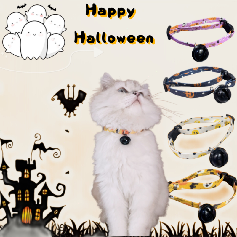 FIVE CATS สัตว์เลี้ยงฮาโลวีน COLLAR ปลอกคอแมวปรับได้พร้อม Bell สัตว์เลี้ยงตกแต่งฮาโลวีน