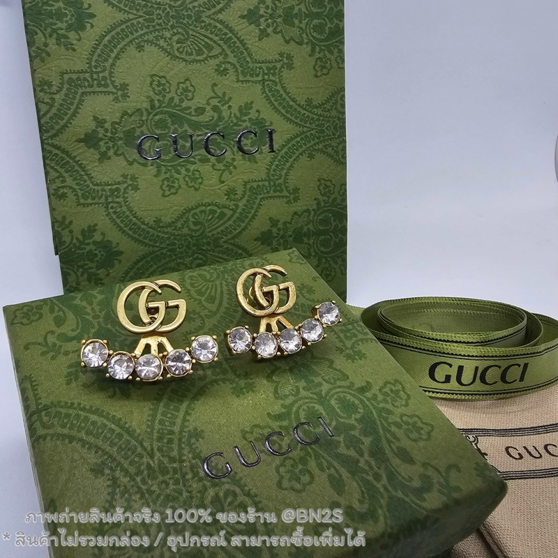 ต่างหูกุชชี่ GG SINGLE CRYSTAL DOUBLE G EARRING ต่างหูประดับคริสตัลกุชชี่ อะไหล่ทองวินเทจ พร้อมส่งในไทย