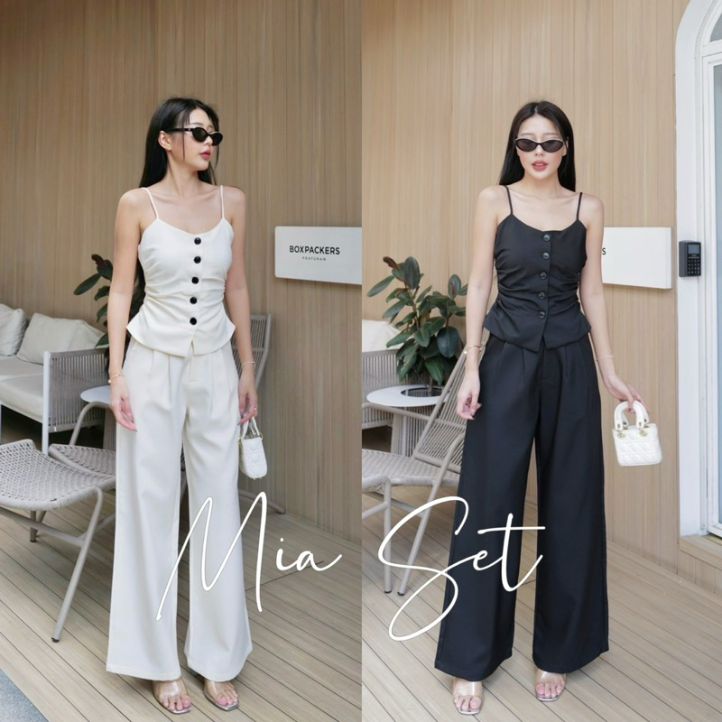 Wendystore182(Mia Set)งานแชตสายเดียวกระดุมหน้า พร้อมกางเกงขายาว