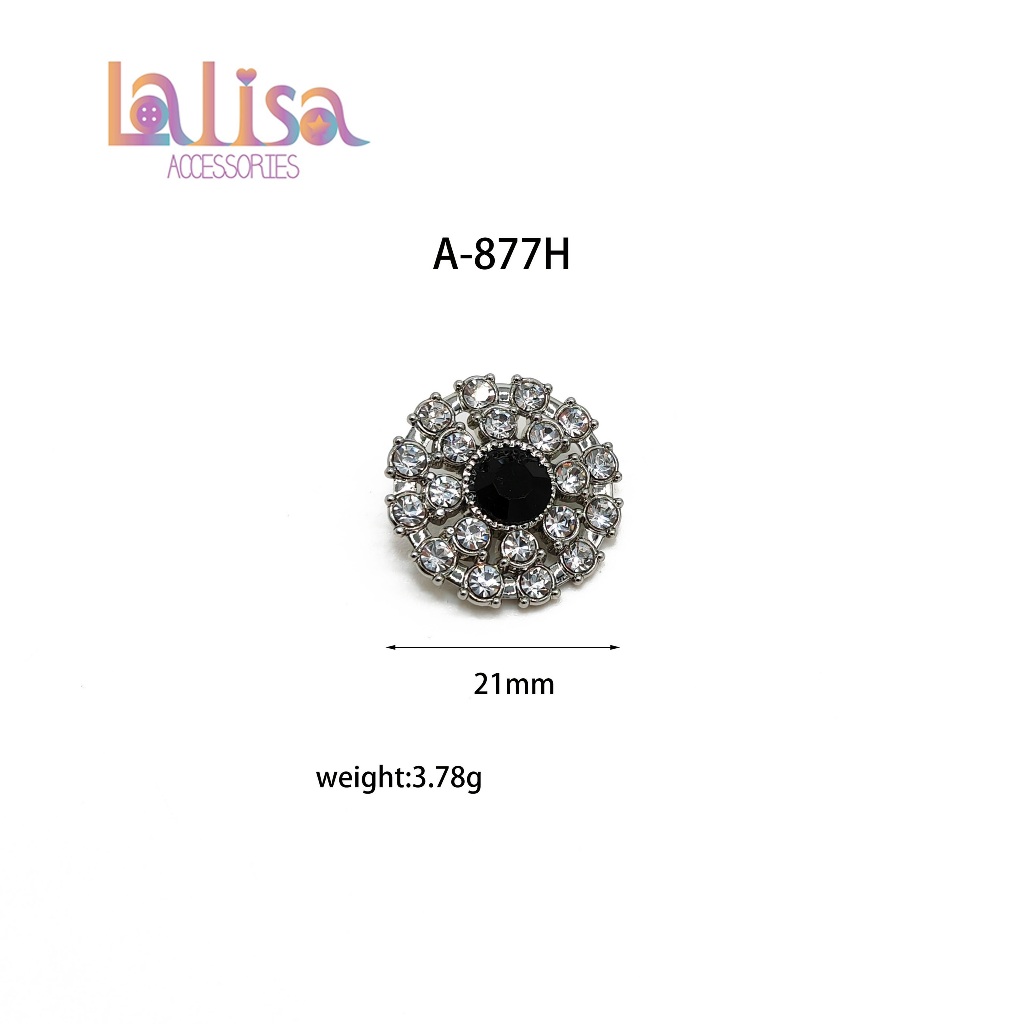 กระดุมเพชรคริสตัลล้วนทั้งเม็ดสีดำ ประดับเพชร แฟชั่นสำหรับผู้หญิง Alloy Button (B-1-E, A-877H)