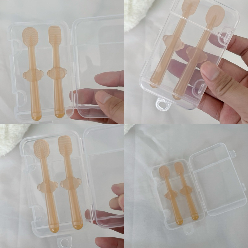 2ชุดแปรงสีฟันสองชิ้นเด็กซิลิโคนชุดแปรงทําความสะอาดลิ้น 360องศา