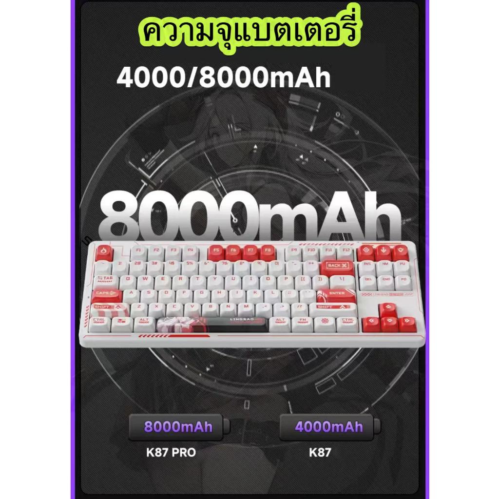 AULA(LINGBAO)คีย์บอร์ด คีย์บอร์ดไทย Mechanical Keyboard คีย์บอร์ดเล่นเกม คีย์บอร์ด3 โหมด 2.4G/บลูทูธ/มีสาย