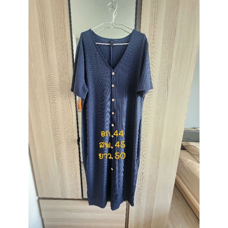 เดรสยาวสีกรม ผ้ายืด shein เสื้อผู้หญิง plussize มือสอง