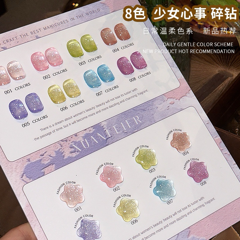 สีแฟลชประกายชิมเมอร์โทนสีหวานละมุน แบรนด์ Xuanfeier มี 8 สี ชาร์ตดาวหวานน่ารัก ️