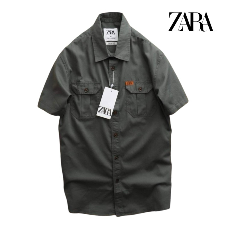 เสื้อเชิ้ตแขนสั้นผู้ชาย Z A R A เสื้อแคมป์ปิ้ง