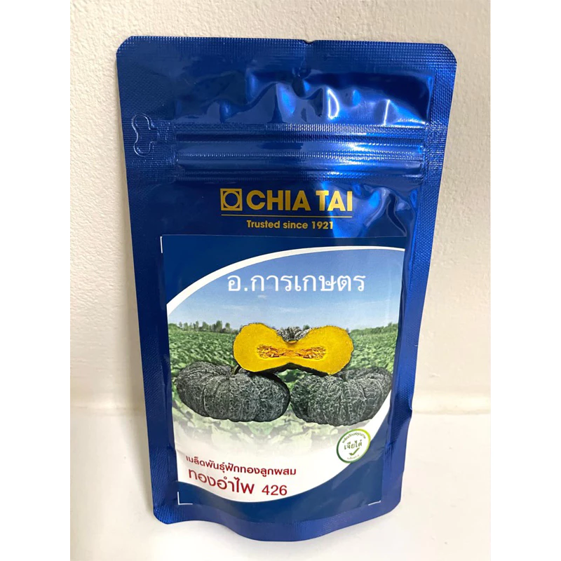 ใช้โค้ตพร้อมกันได้ ฟักทองทองอำไพ426 ตราเจียไต๋ ลูกประมาณ 6 - 8กก. ขนาด100กรัม ฟักทอง ทองอำไพ
