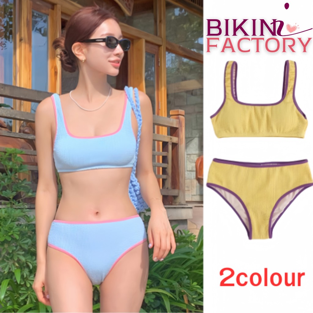 BIKINI FACTORY ชุดว่ายน้ำผู้หญิง ชุดว่ายน้ำเซ็กซี่ ชุดว่ายน้ำ2ชิ้น เส์้อแขนกุด+กางเกงเซ็กซี่ ผ้ายืดหยุ่นมีสี2สี BK-083