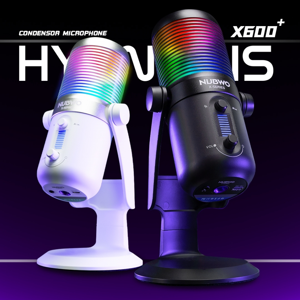 NUBWO ไมโครโฟน  HYPNOSIS  Microphone แคสเกมส์ สำหรับสตรีมมิ่ง ไมค์อัดเสียง มีไฟ RGB รุ่น X600+ สินค้ารับประกัน 2 ปี