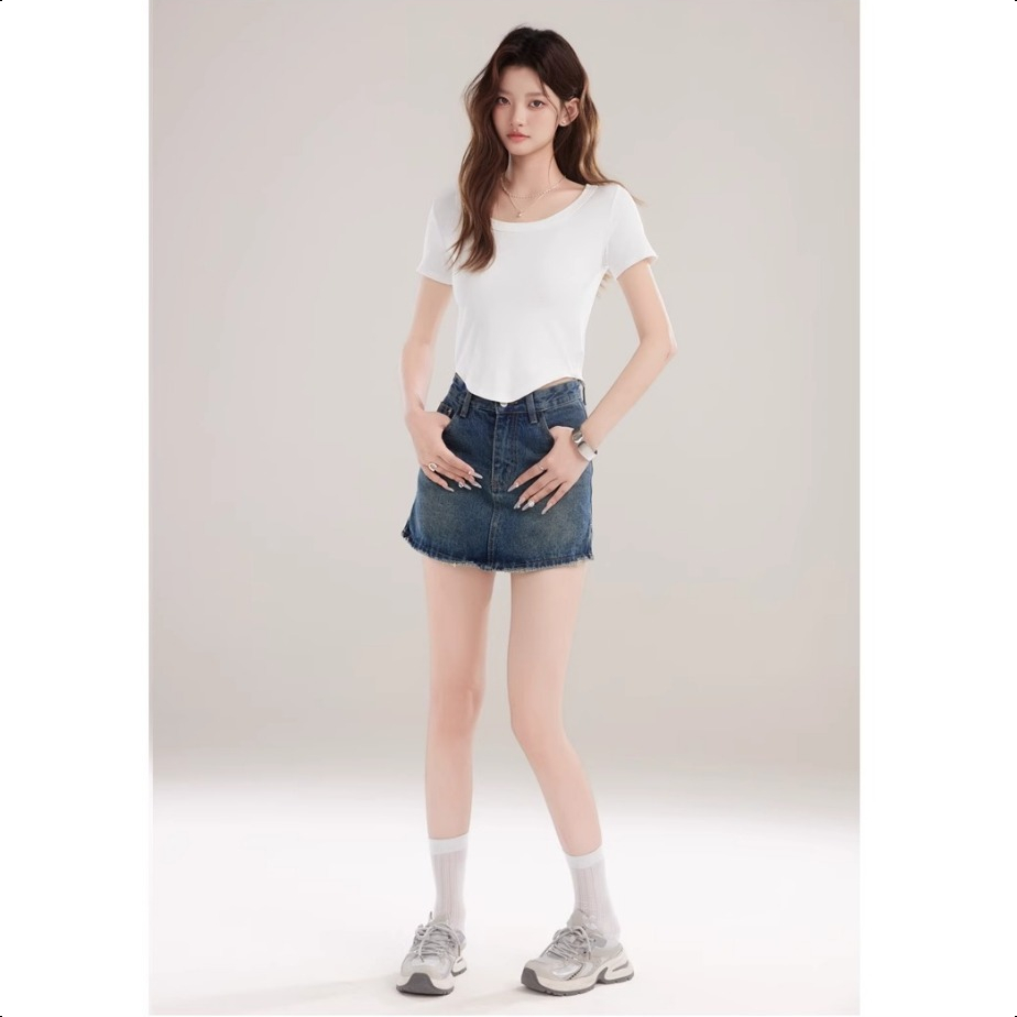 เสื้อยืดผู้หญิง เสื้อยืดคอยู สีทึบ เซ็กซี่ แขนสั้น ผิดปกติ ท็อปส์ซูผ้าฝ้าย แสดงผอม เสื้อยืดสาวอวบ เสื้อโอเวอร์ไซส์ M-4XL - รูปที่ 3