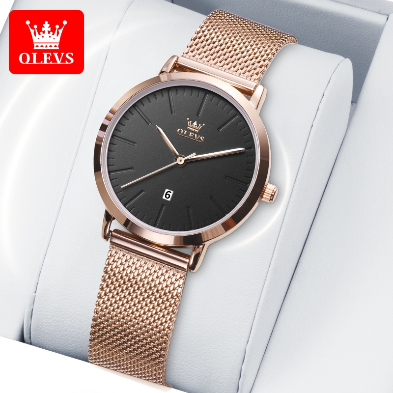 OLEVS นาฬิกาผู้หญิง แท้ 100% นาฬิกาเกาหลี ดูวันที่ แฟชั่น สายสเตนเลส แบบกันน้ำ ส่องสว่าง สำหรับผู้หญิง 5003