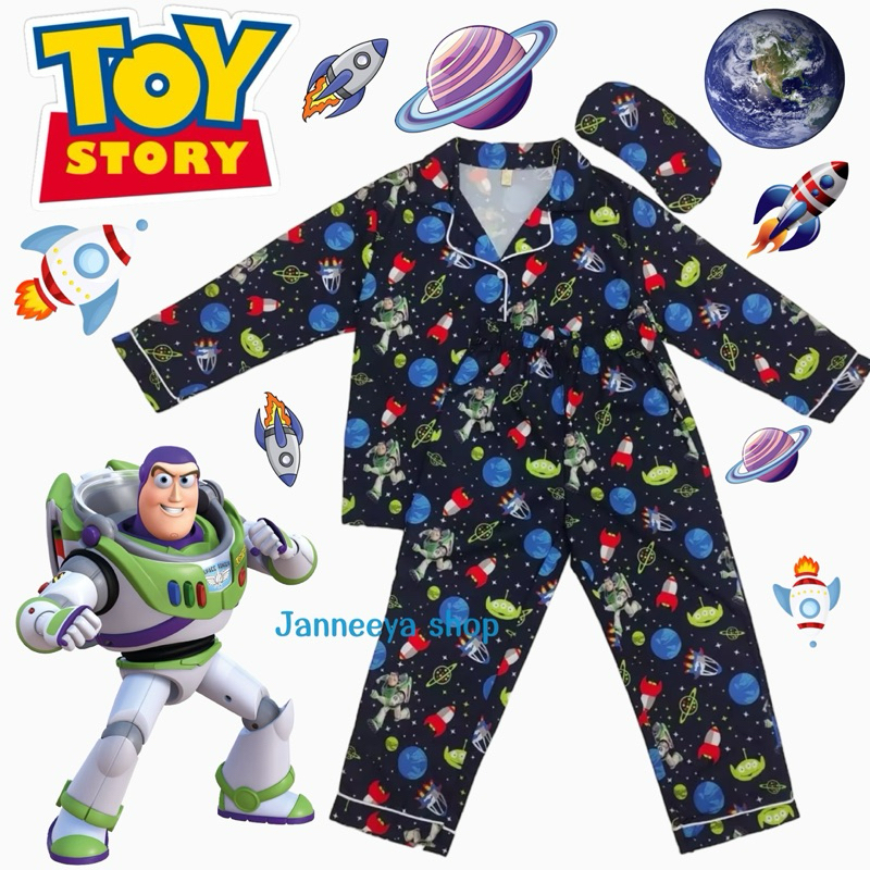 ชุดนอนเด็ก ผ้าไหมเกาหลี>>Toy story << ฟรี ผ้าปิดตา