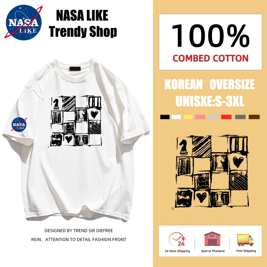 NASA LIKE⚡จัดส่งตลอด 24 ชั่วโมง⚡เสื้อยืด คอกลม ผ้าฝ้าย ทรงหลวม โอเวอร์ไซซ์ 100 แฟชั่น สําหรับวัยรุ่น มี 8 สี ไซซ์ S-3XL